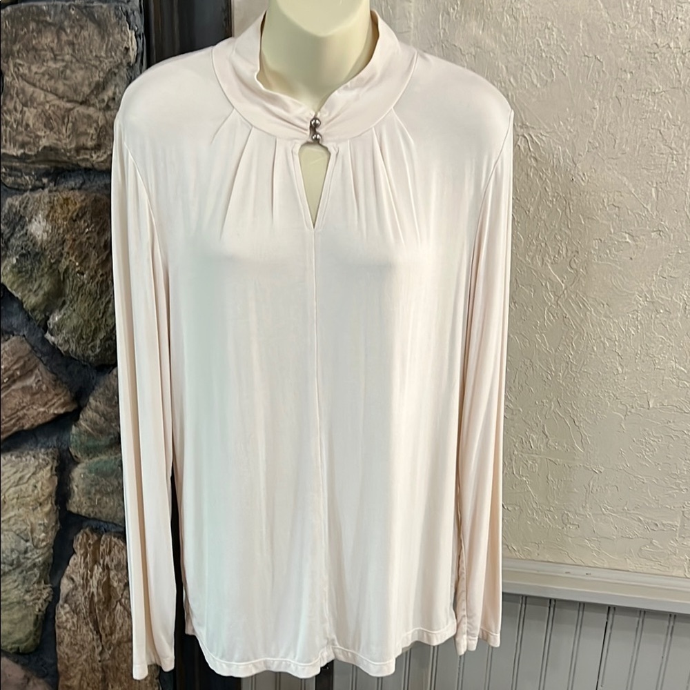 Tribal Cream Long Sleeve Keyhole Blouse